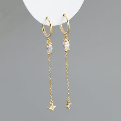 Sterling Silver Opal Drop Chain Earrings