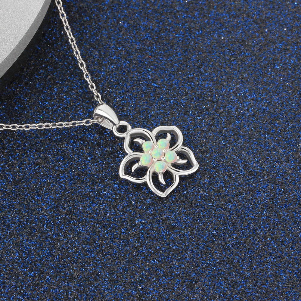 Women's Necklace Opal Flower Pendant