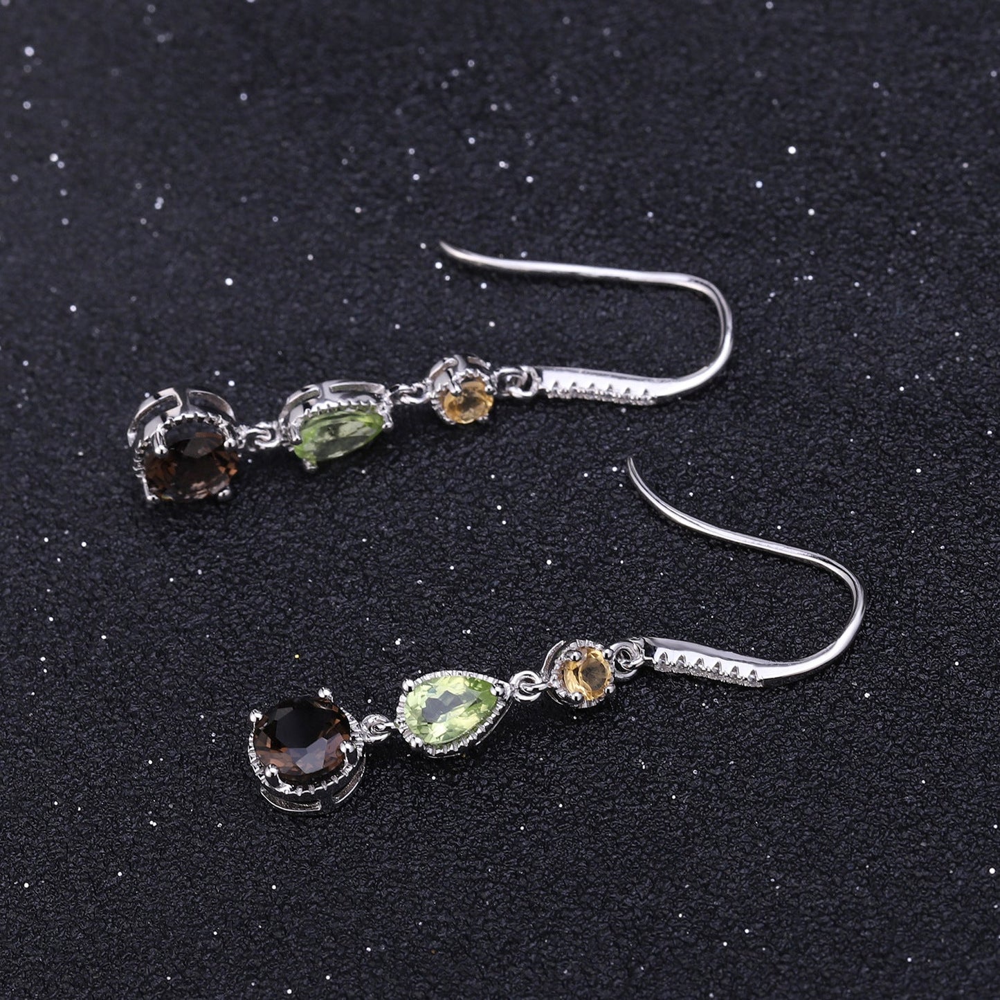 925 Sterling Silver Multi Gemstone Drop Earrings