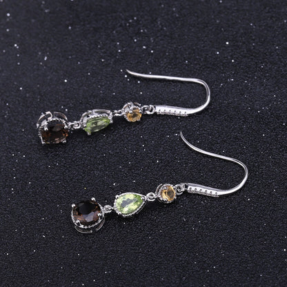 925 Sterling Silver Multi Gemstone Drop Earrings