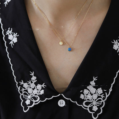 White-Blue Round Opal Necklace