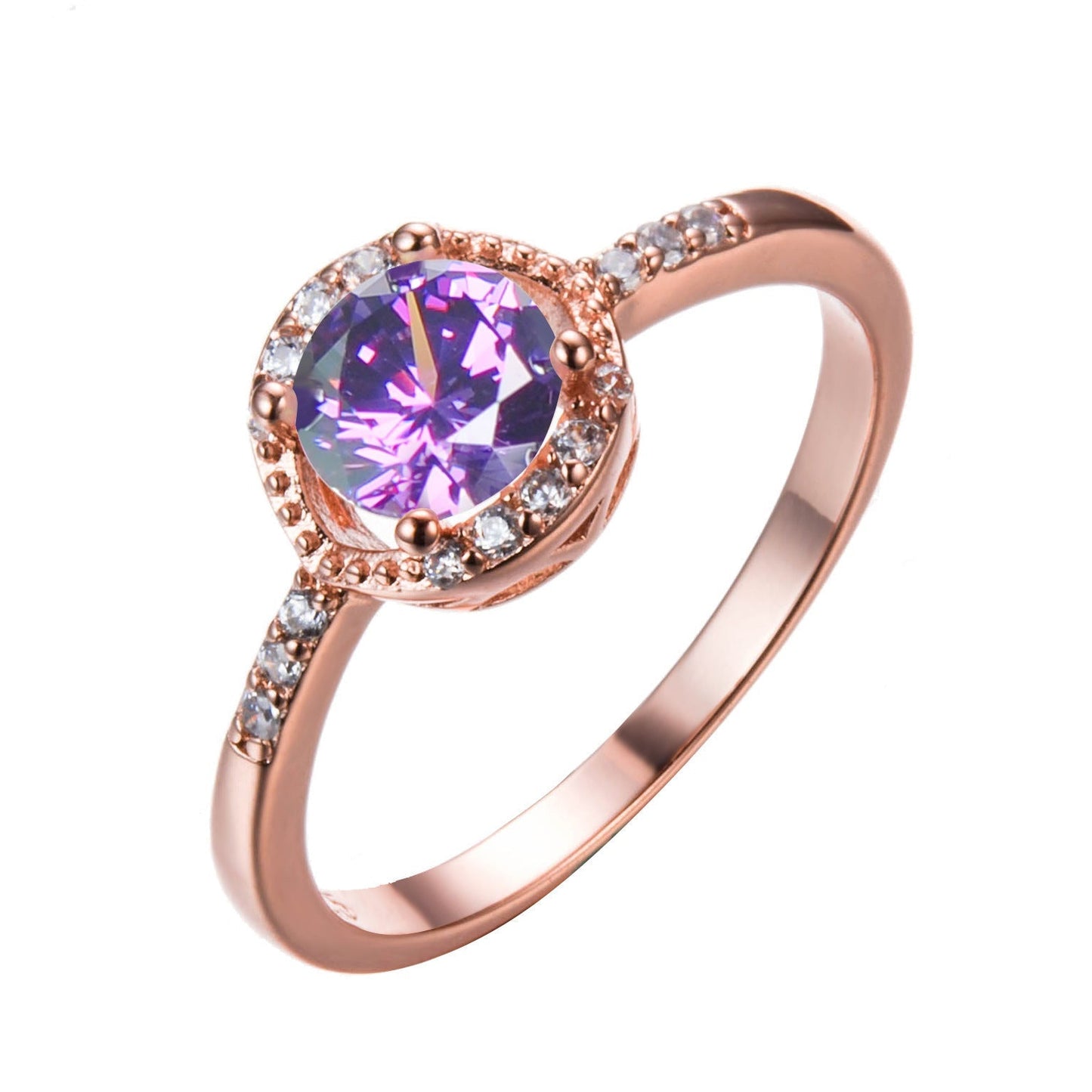 Round Opal and Zircon Ring in Rose Gold | Sparkling Opal Zircon Ring | October Birthstone Gift for Her