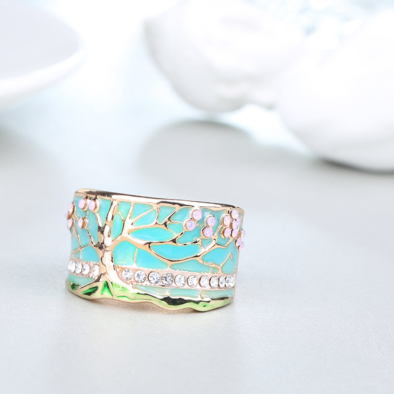 Tree of Life Turquoise Enamel Wide Band Ring in Sterling Silver | Nature Inspired Ring | Gift for Her