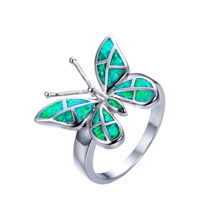 Blue Fire Opal Butterfly Ring in Sterling Silver | Nature Inspired Butterfly Opal Ring | October Birthstone Gift for Her