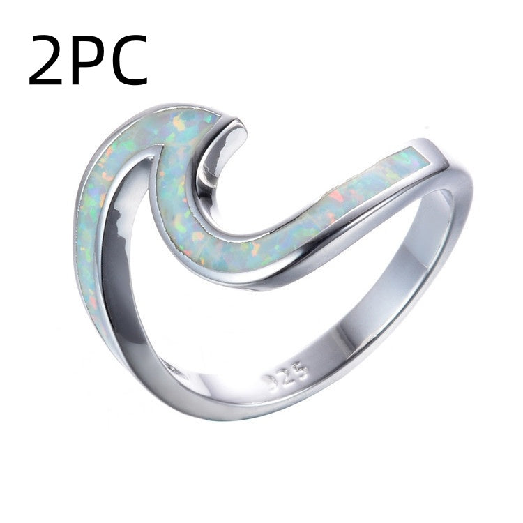 Wave Opal Ring in 925 Sterling Silver | Natural Opal Inlay Ring | October Birthstone Gift for Her