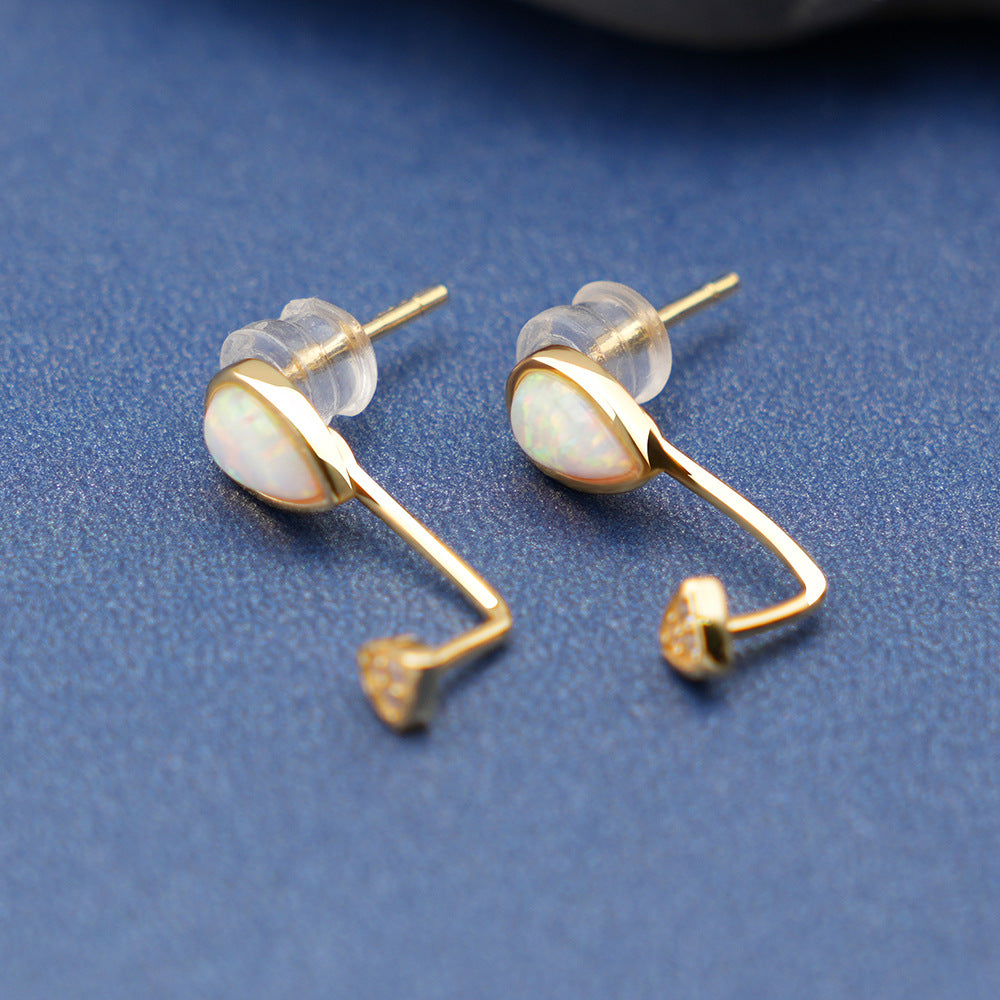 Pear Opal Drop Earrings 925 Sterling Silver Gold, White Fire Opal Dainty Stud Earrings, October Birthstone Gift for Her, Bridal Jewelry