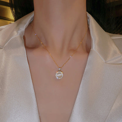 Round Opal Halo Pendant Necklace