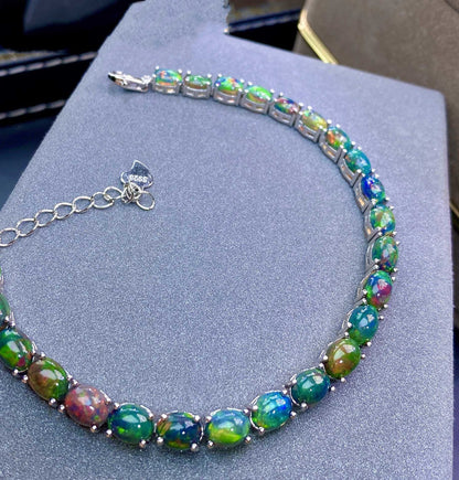 Natural Black Multifire Opal Bracelet