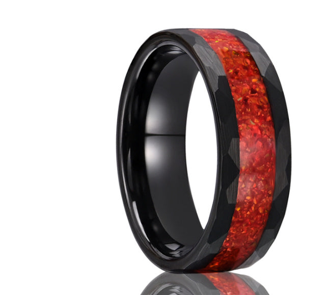 Opal Inlay Tungsten Steel Ring | Durable Opal Wedding Band | Anniversary Gift for Her and Him