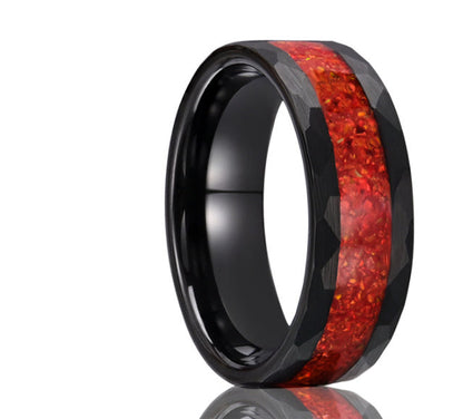 Opal Inlay Tungsten Steel Ring | Durable Opal Wedding Band | Anniversary Gift for Her and Him
