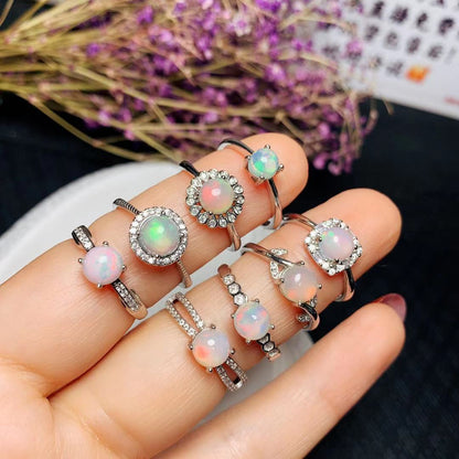 Natural Opal Inlaid Ring in 925 Sterling Silver | Handcrafted Opal Gemstone Ring | October Birthstone Gift for Her