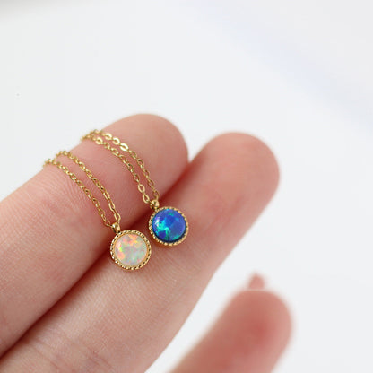 White-Blue Round Opal Necklace