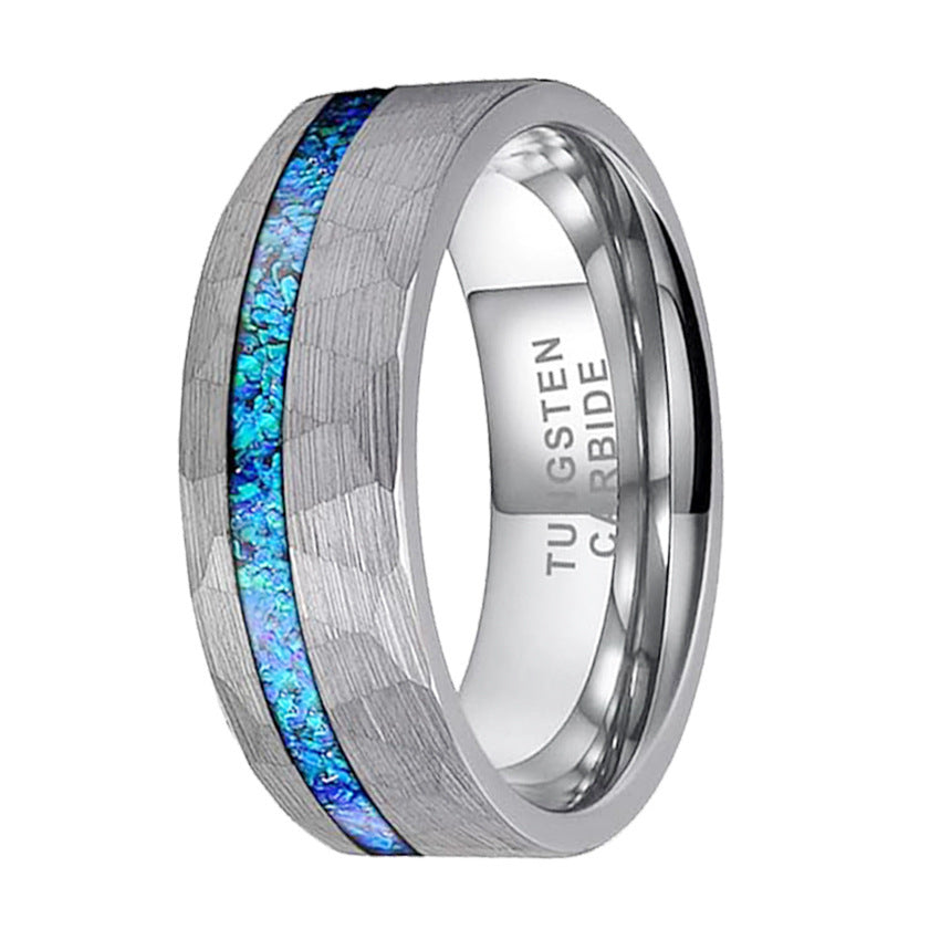 Blue Opal Inlay Tungsten Ring 8mm | Black Tungsten Wedding Band | Anniversary Gift for Him and Her