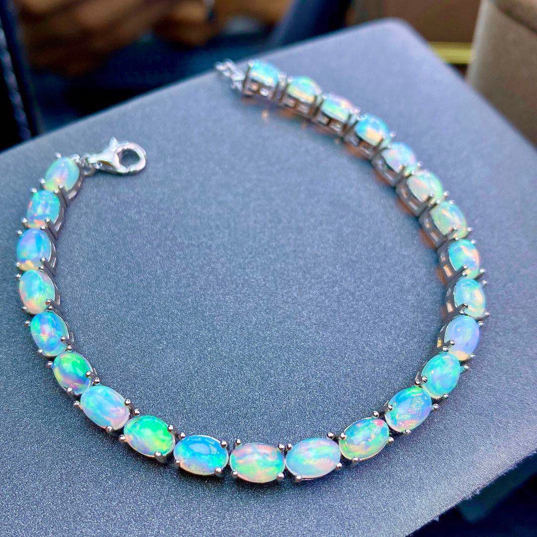 Oval Opal Tennis Bracelet in 925 Sterling Silver