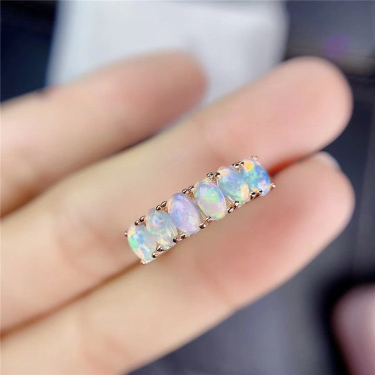 Natural Opal Ring in 925 Sterling Silver | Genuine Natural Opal Gemstone Ring | October Birthstone Gift for Her