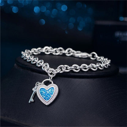 Silver Classic Blue Opal Pendant Bracelet