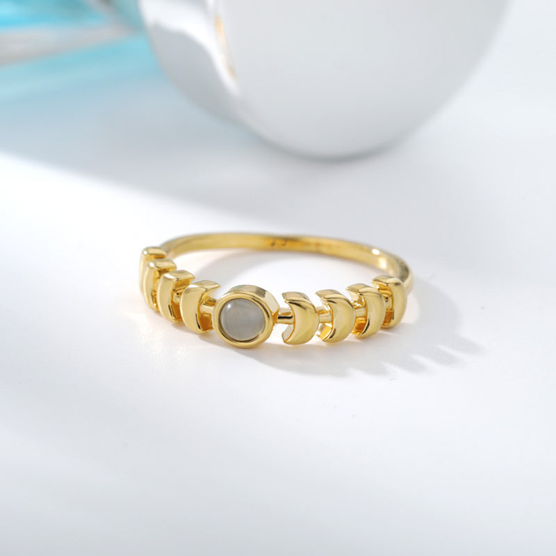 Moon Phase Opal Ring in 925 Sterling Silver | Gold and Silver Opal Bridal Ring | October Birthstone Gift for Her