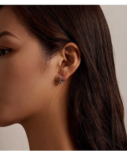 Sterling Silver Flower Hoop Earrings S925, Delicate Floral Zircon Huggie Earrings, White Gold Plated Bridal Jewelry Gift for Her