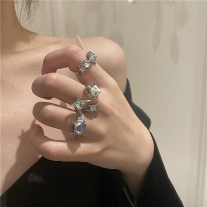 Adjustable Opal Silver Ring with Rhinestones | October Birthstone Opal Ring Gift for Her