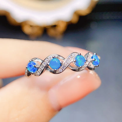 Natural Blue Opal Gemstone Ring | Genuine Blue Fire Opal Ring | October Birthstone Gift for Her