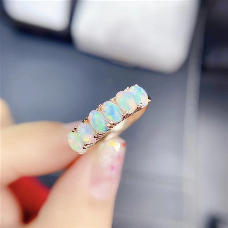 Natural Opal Ring in 925 Sterling Silver | Genuine Natural Opal Gemstone Ring | October Birthstone Gift for Her