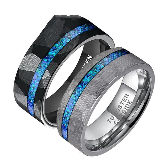 Blue Opal Inlay Tungsten Ring 8mm | Black Tungsten Wedding Band | Anniversary Gift for Him and Her