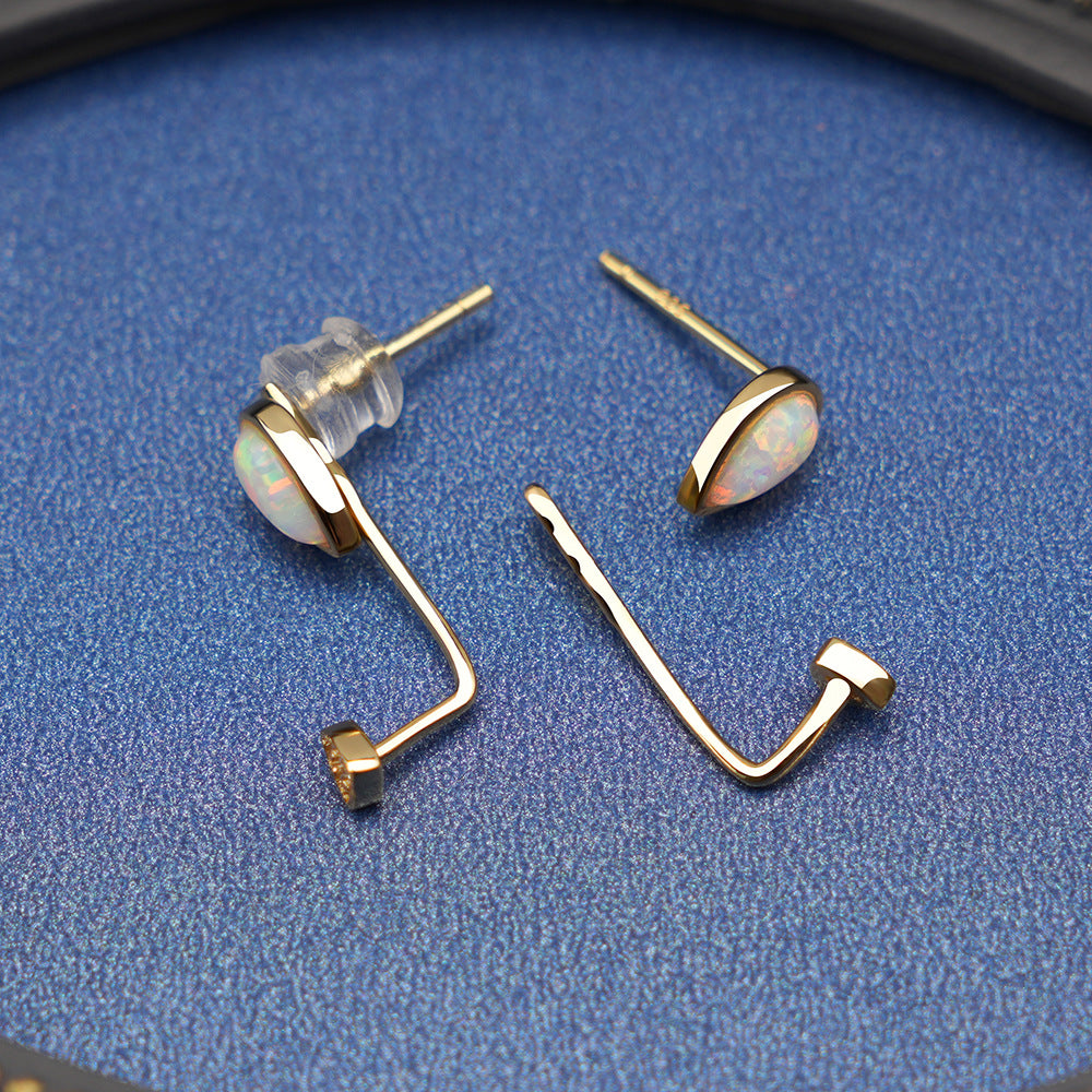 Pear Opal Drop Earrings 925 Sterling Silver Gold, White Fire Opal Dainty Stud Earrings, October Birthstone Gift for Her, Bridal Jewelry