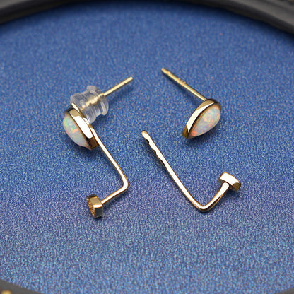 Pear Opal Drop Earrings 925 Sterling Silver Gold, White Fire Opal Dainty Stud Earrings, October Birthstone Gift for Her, Bridal Jewelry