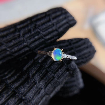Natural Opal Inlaid Ring in 925 Sterling Silver | Classic Natural Opal Ring | October Birthstone Gift for Her