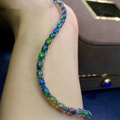Natural Black Multifire Opal Bracelet