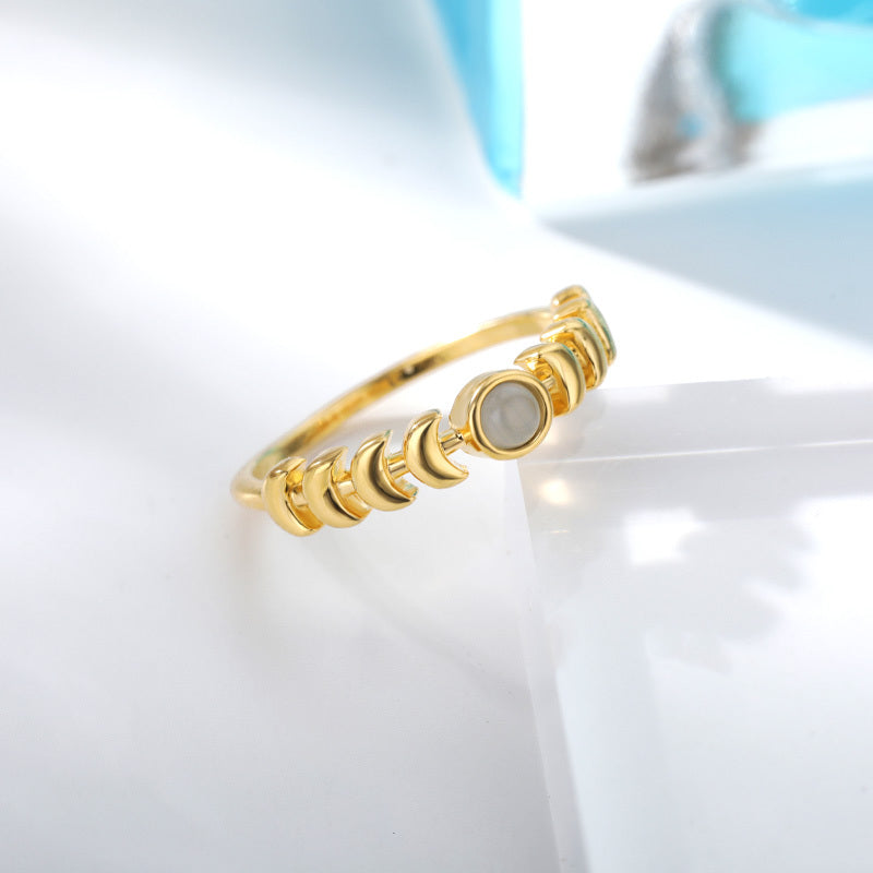 Moon Phase Opal Ring in 925 Sterling Silver | Gold and Silver Opal Bridal Ring | October Birthstone Gift for Her