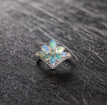 Flower Opal Ring in 925 Sterling Silver | Purple and White Gemstone Floral Ring | October Birthstone Gift for Her