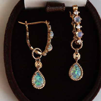 Dainty Pear Opal Drop Hoop Earrings, October Birthstone Gift for Her, Opal Dangle Earrings, Anniversary Birthday Jewelry
