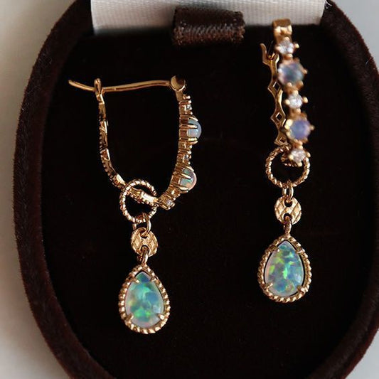 Dainty Pear Opal Drop Hoop Earrings, October Birthstone Gift for Her, Opal Dangle Earrings, Anniversary Birthday Jewelry