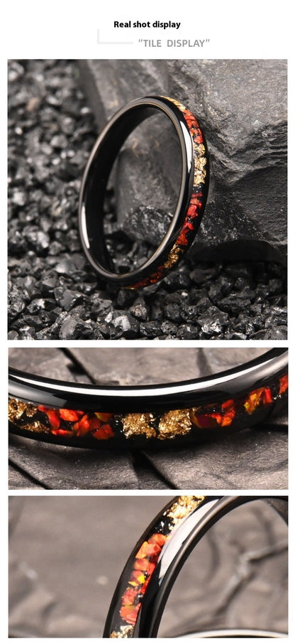 Red Opal Inlay Tungsten Ring | Black Tungsten Wedding Band | Anniversary and Valentine Gift for Him and Her