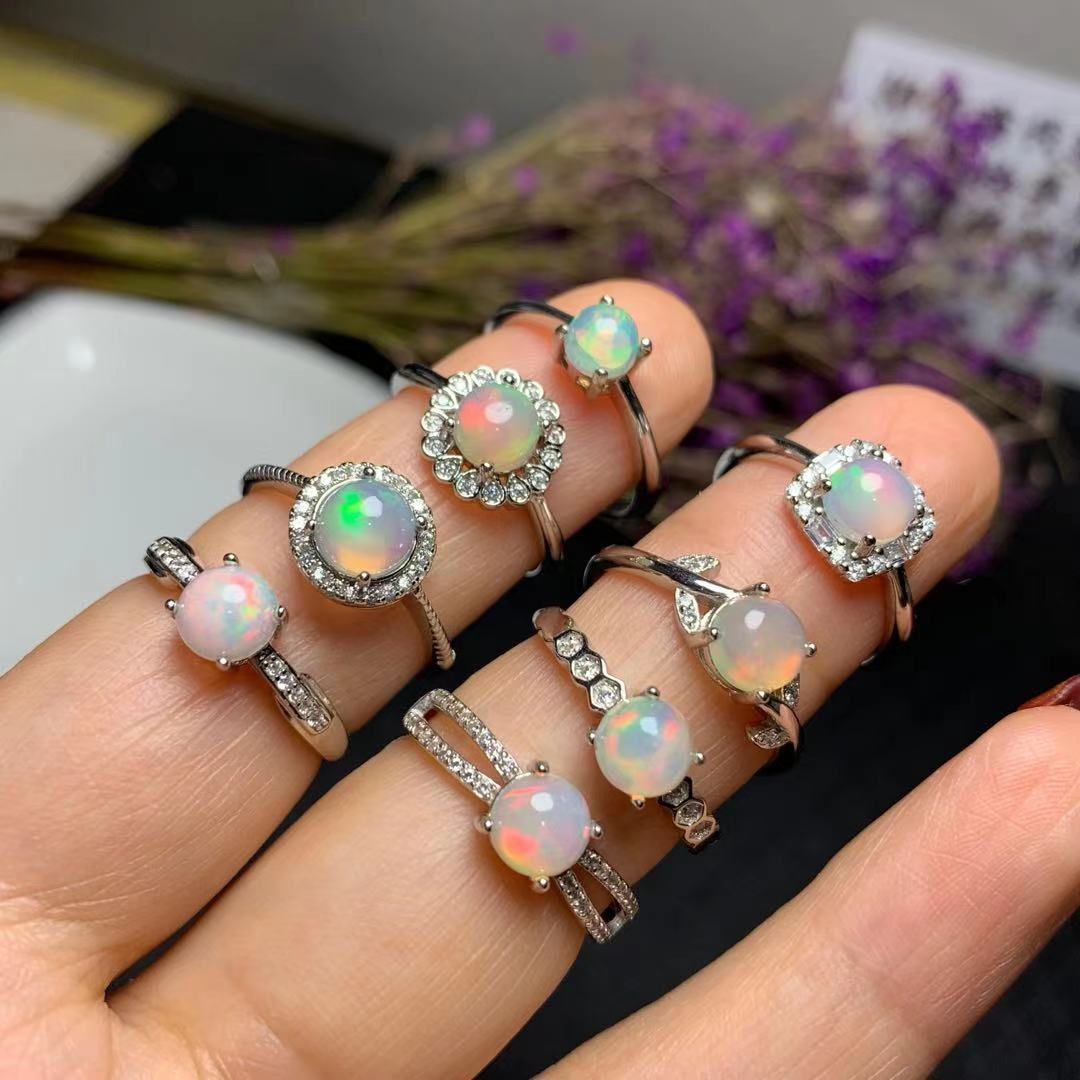 Natural Opal Inlaid Ring in 925 Sterling Silver | Handcrafted Opal Gemstone Ring | October Birthstone Gift for Her