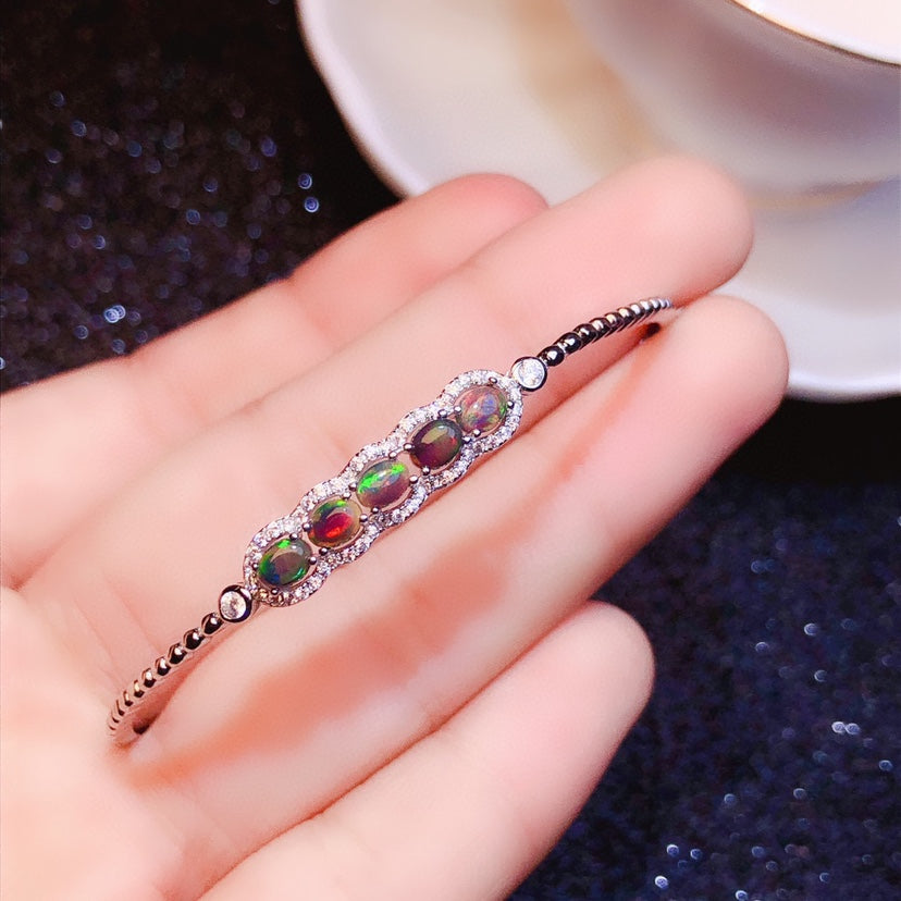 Natural Multi-Fire Black Opal Bracelet