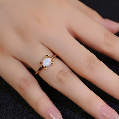 White Opal Turtle Ring in Sterling Silver | Cute Turtle Opal Ring | October Birthstone Gift for Her