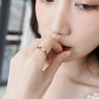 Opal and Blue Topaz 5-Stone Ring in Sterling Silver | Multi Gemstone Ring | October Birthstone Gift for Her