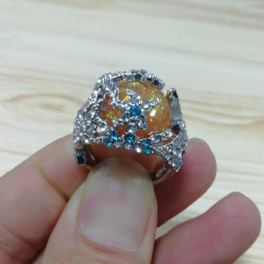 Large Fire Opal Statement Ring in Sterling Silver | Bold Fire Opal Ring | October Birthstone Gift for Her