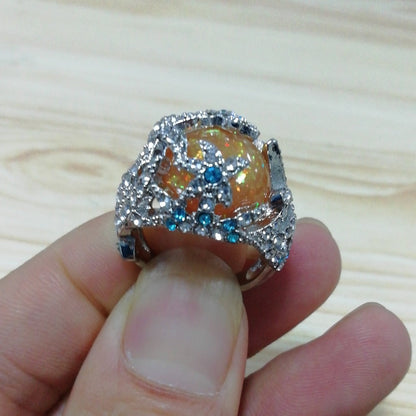 Large Fire Opal Statement Ring in Sterling Silver | Bold Fire Opal Ring | October Birthstone Gift for Her