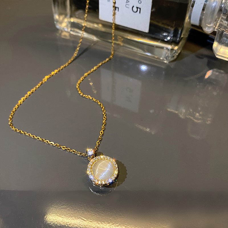 Round Opal Halo Pendant Necklace