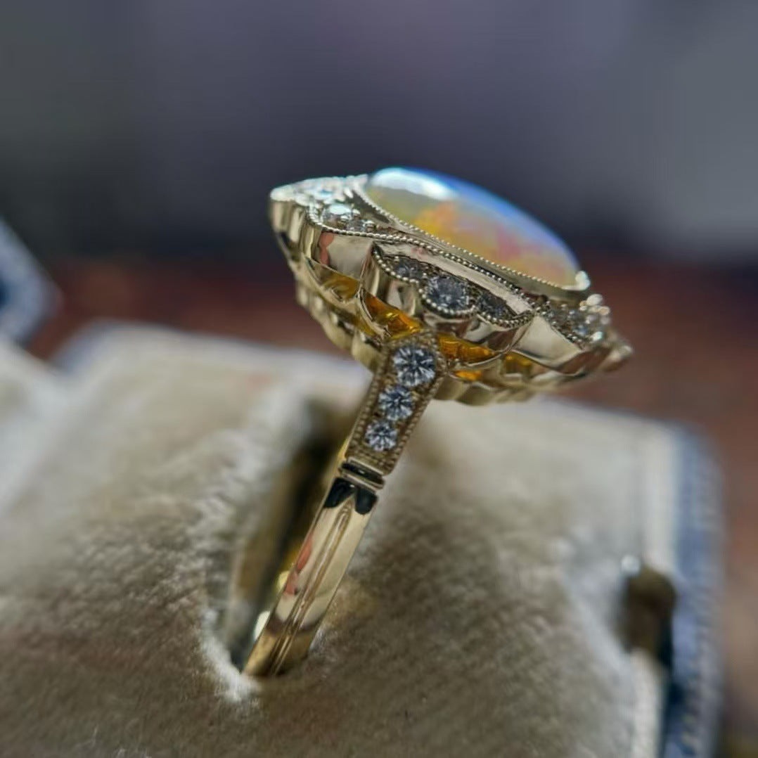 Gold Multi Fire Opal Ring | Vibrant Multicolor Fire Opal Gold Ring | October Birthstone Gift for Her