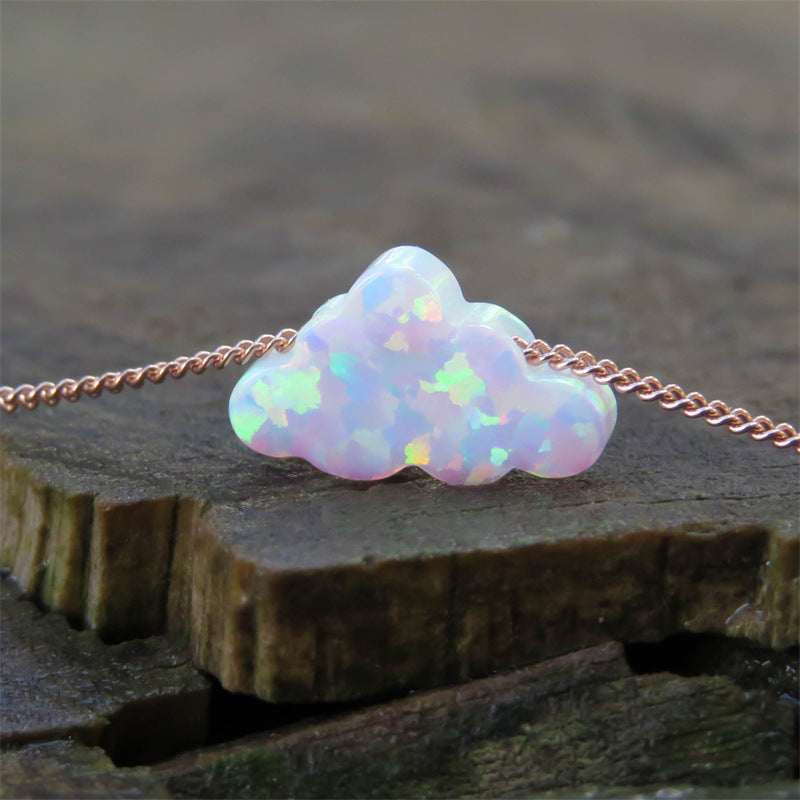 Blue & White Fire Opal Cloud Necklace