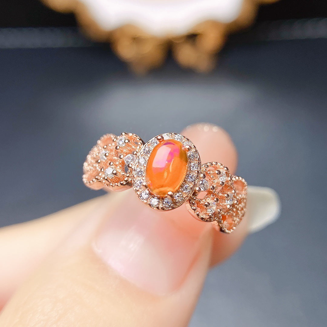 Natural Fire Opal Ring | Genuine Fire Opal Gemstone Ring | October Birthstone Gift for Her