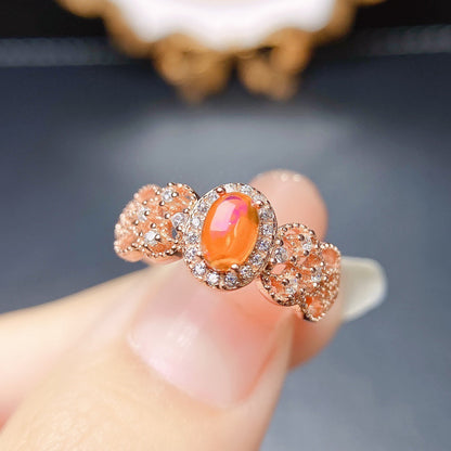 Natural Fire Opal Ring | Genuine Fire Opal Gemstone Ring | October Birthstone Gift for Her