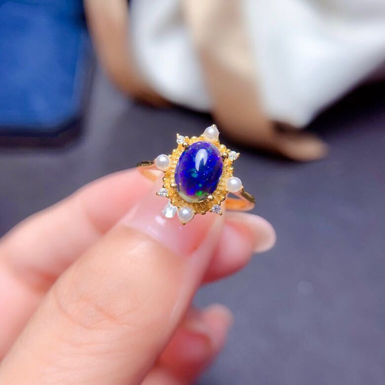 Silver Blue Opal Ring and Pendant Set | Matching Opal Jewelry Set | October Birthstone Gift for Her