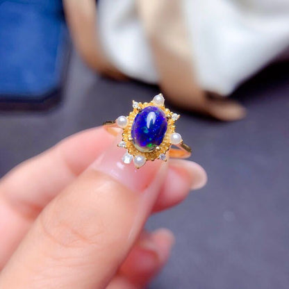 Silver Blue Opal Ring and Pendant Set | Matching Opal Jewelry Set | October Birthstone Gift for Her
