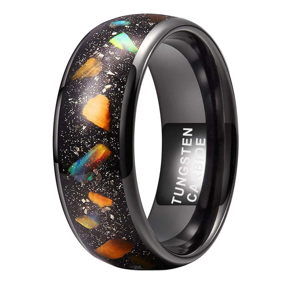 8mm Galaxy Broken Opal Inlay Tungsten Ring | Black Tungsten Wedding Band | Anniversary Gift for Him and Her