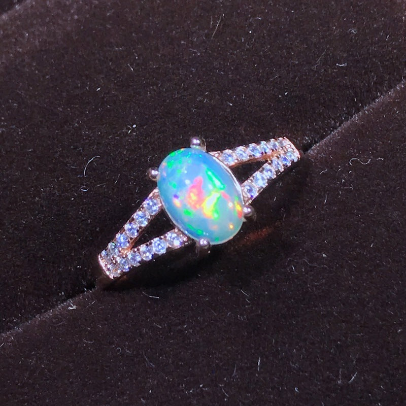 Floral Natural Opal Ring in 925 Sterling Silver | 6x8mm Opal Flower Design Ring | October Birthstone Gift for Her